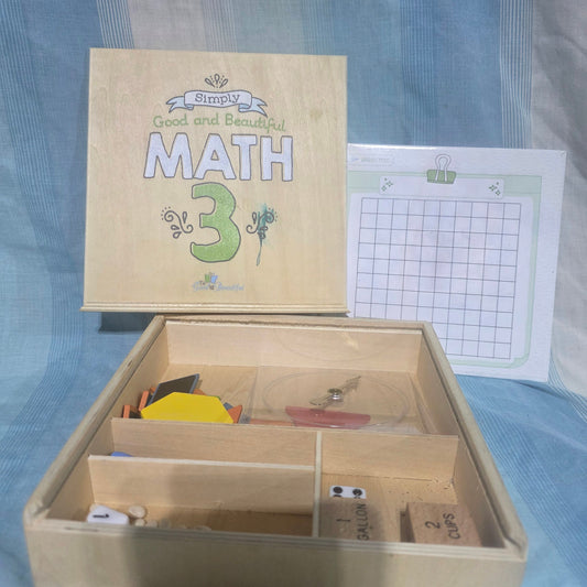 Simply Good and Beautiful Math 3 Manipulative Box, wooden box with magnetic closures and various hands-on component Educational