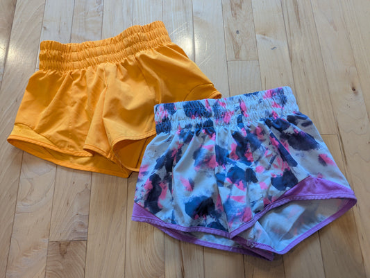 Athletic Orange and Pink/Purple Shorts Drawstring Waist, Built-In Undies 4T/4