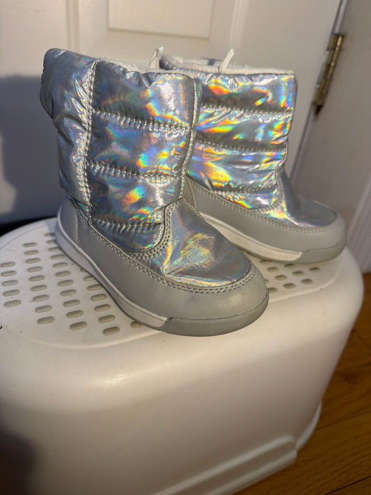 Childrens place Girls metallic silver boots 8 (Toddler)