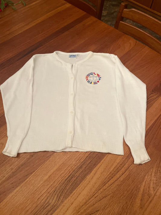 Fast Friends White cotton cardigan with embroidered nautical 8