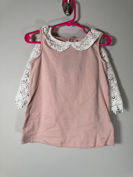 Jillian's Closet 2pc Pale Rose w/ Cream Lace Collared Tank & Skirt 3T