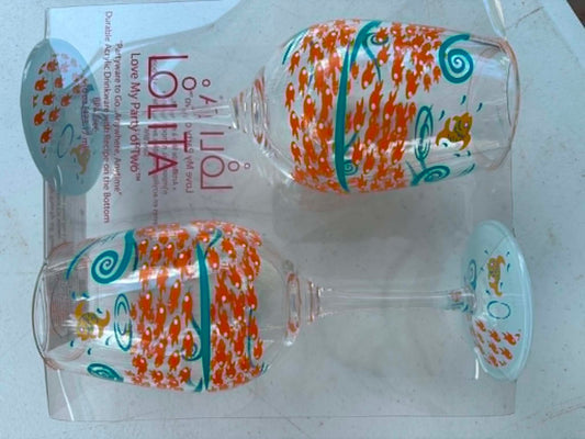 Lolita 2 16 oz Acrylic wine glasses Fish out of water design, new in box Kitchen