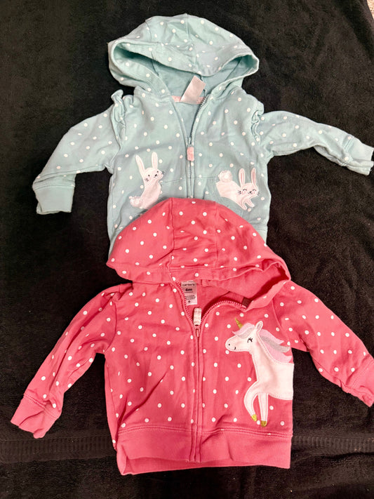 Carters 2 pack zip up hoodies, 6 months Carters 2 pack zip up hoodies, 6 months 6 Months