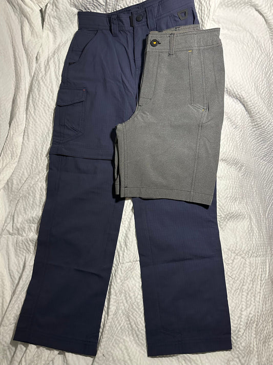 LLBean Size 10.  2pcs. shorts, zip off pants Gray, Navy. Never worn. 10
