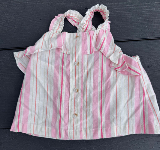 Between crop top pink striped cross cross straps Lined decorative buttons on front girls 4 4T/4