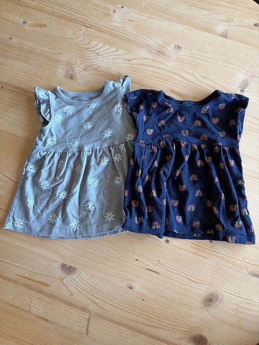Old Navy, Cat & Jack, 3-6m, Dresses 2 Pack: Dresses, Gray with Flowers and Navy with Rainbows 3 Months