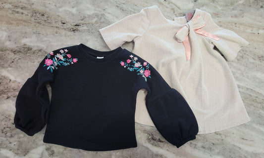 Okie dokie and tahari baby 2 pack girls dress tops, one half sleeve with bow, one black 2T g 2T