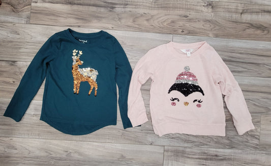 Cat and jack, Bailey lane 2 pack long sleeve shirts girls 4T winter deer, penguin 4T/4