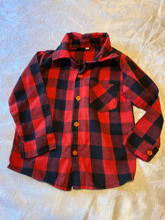 100, flannel long sleeve red and black button down shirt 3T