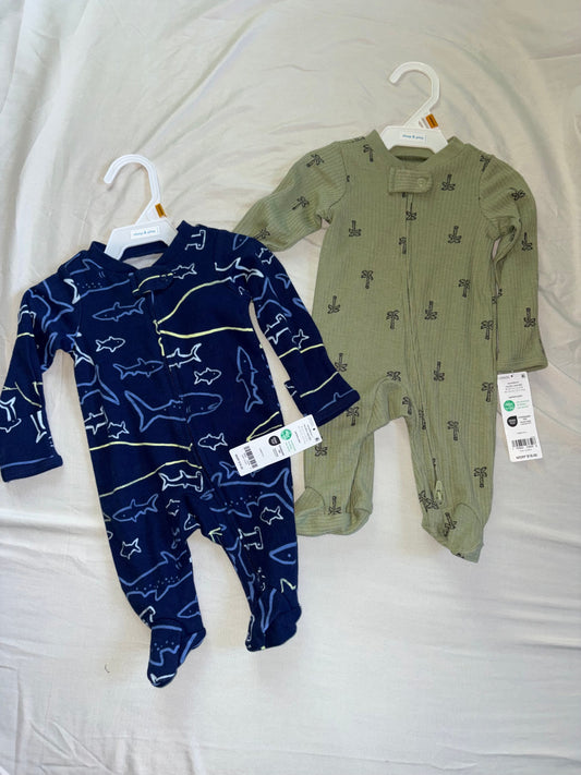 Carters, newborn, outfit NWT, 2 outfits, blue shark and green palm trees Newborn