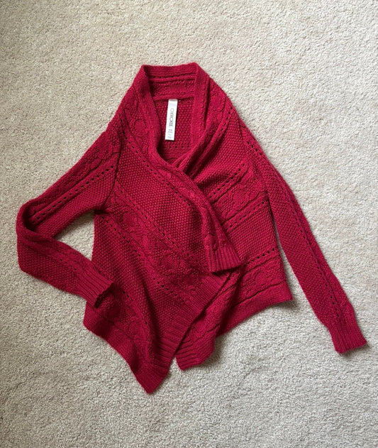 Cherokee, 6, Girls cardigan draped shawl collar mixed texture cable knit design, red, small 6