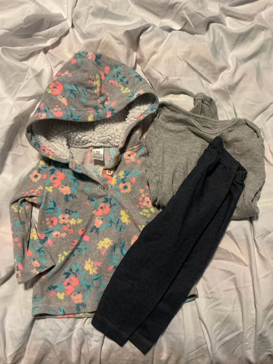 Carter and Gerber Fleece fleece pullover with jean leggings and grey onesie 12 Months