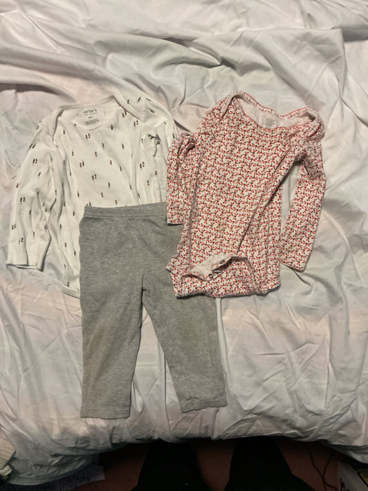 Carter trial of mine 2 Long sleeve onesies with grey pants 18 Months