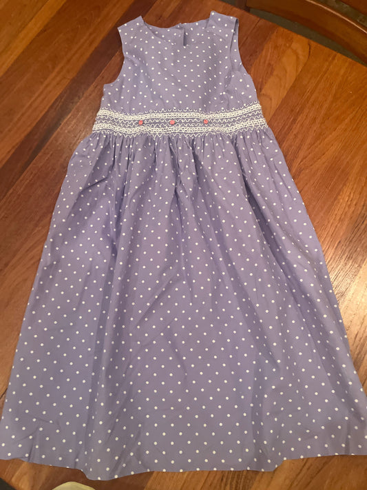 Hartstrings size 10 Lavender and white polka dot dress with white stitching 10