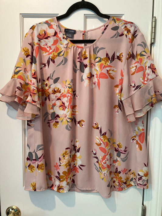 Van Heusen size xl blouse tshirt camisole Pink floral pattern short sleeve ruffled sleeves Women's - XL
