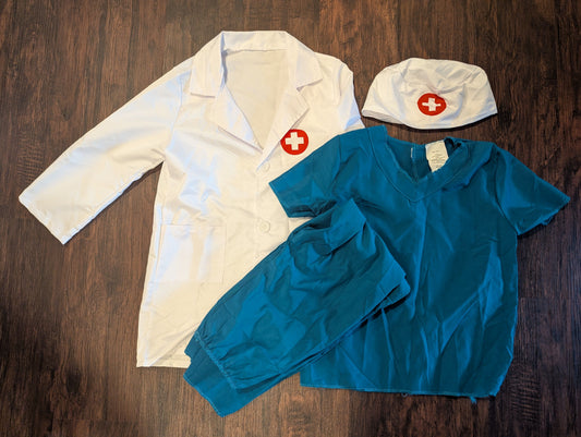 Target 4-Piece Doctor Costume Blue Top and Pants, White Coat and White Cap 6