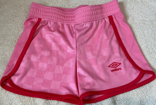 Umbro girls athletic shorts size 6/6X Pink with red trim, EUC 6