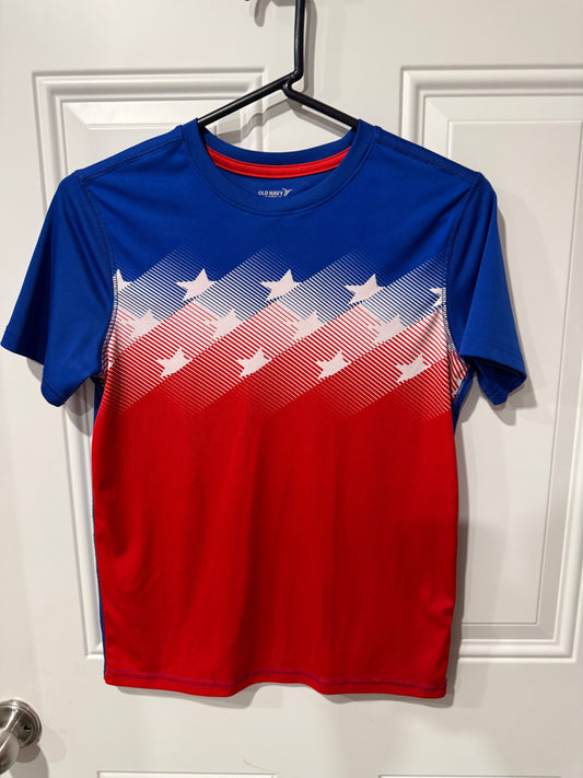 Old Navy short sleeve boys shirt 14 - 16 Red white and blue athletic shirt 14