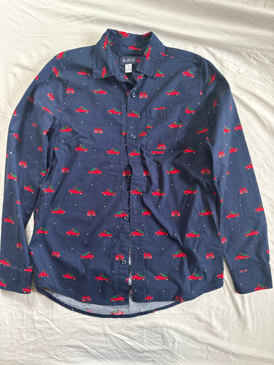 Childrens Place size xl button up shirt Holiday Red Truck and Christmas Tree Shirt 14