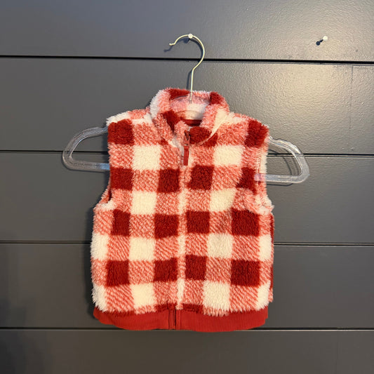 Little Me Sherpa Vest, red plaid 9 Months