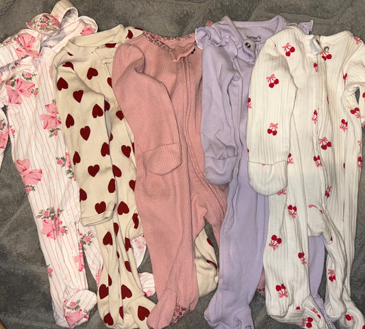 Carter's, Little Planet, Baby Essentials White cherry, Purple butterfly, pink flowers, cream hearts, bow 3 Months