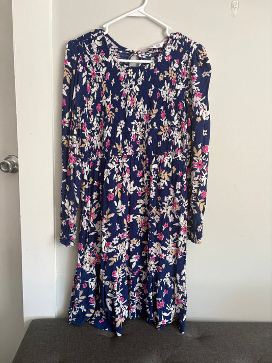 Sonama Blue and Floral Long Sleeve Maternity Dress Women's Small 4-6