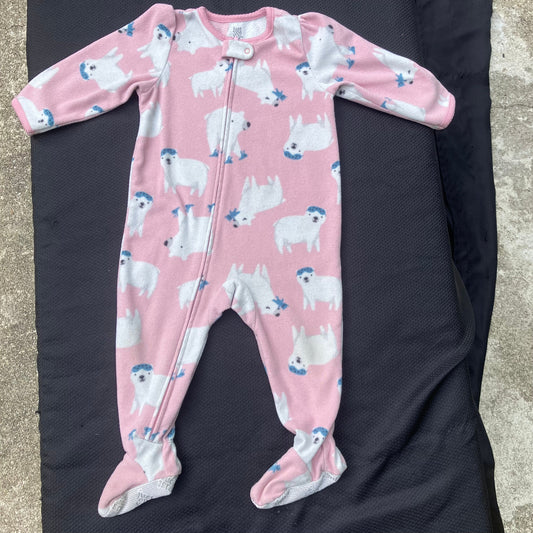 Carter's - 12m Fleece one-piece footie pajamas Pink with polar bears - long-sleeved zip-up with grips 12 Months