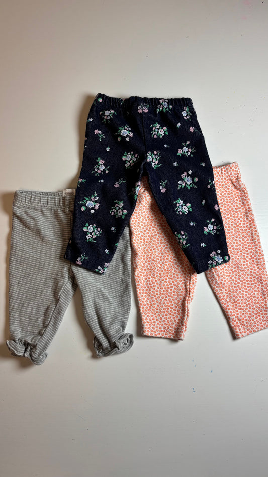 Carters NB pants blue with flowers Orange with flowers gray with stripes Newborn