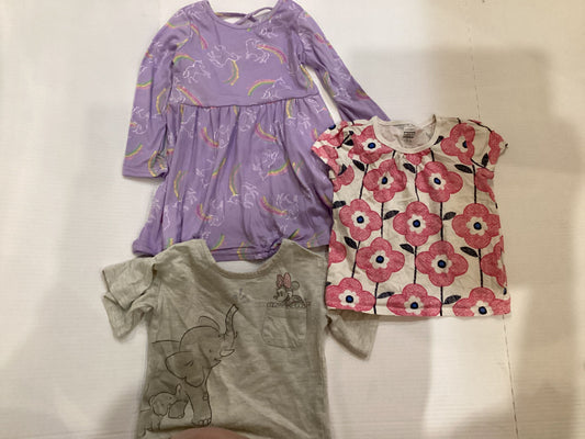 Variety 1 unicorn dress 1 elephant t 1 white shirt with red flowers 3T