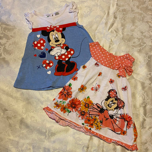 Disney 24m 2 summer dresses Minnie Mouse one blue, one peachy orange 24 Months