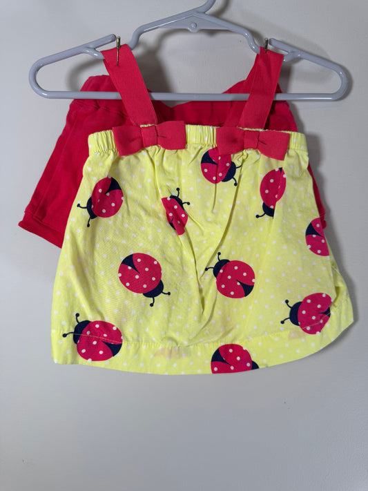 Gymboree 2pc Yellow Lady Bug Tank with Dark Pink Shorts 3 Months