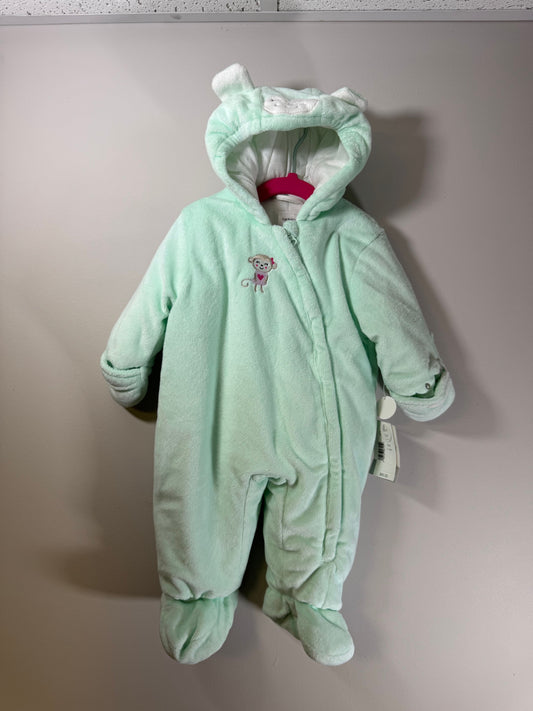 Carters Sz 6-9 mos Thick Fuzzy Monkey Themed Snowsuit w/ Monkey Head on Hood 6 Months