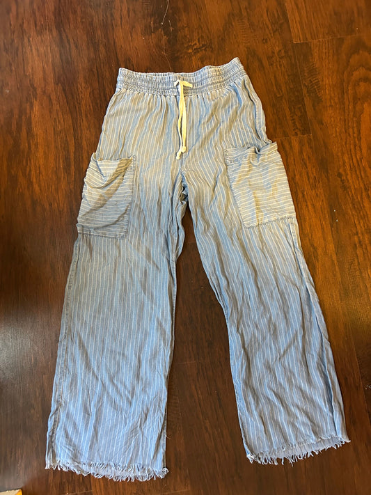 Indigo Rein blue striped linen pants Drawstring waist, two side pockets Women's - XS