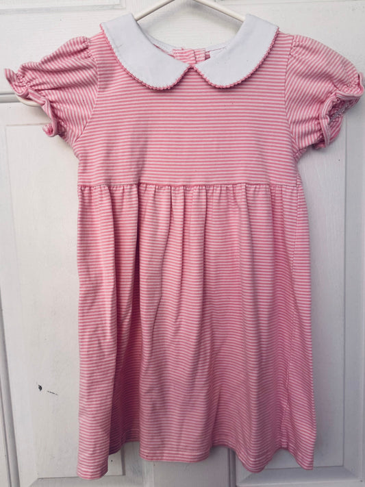 Stitchy Fish Preloved Pink weight striped dress white collar 6