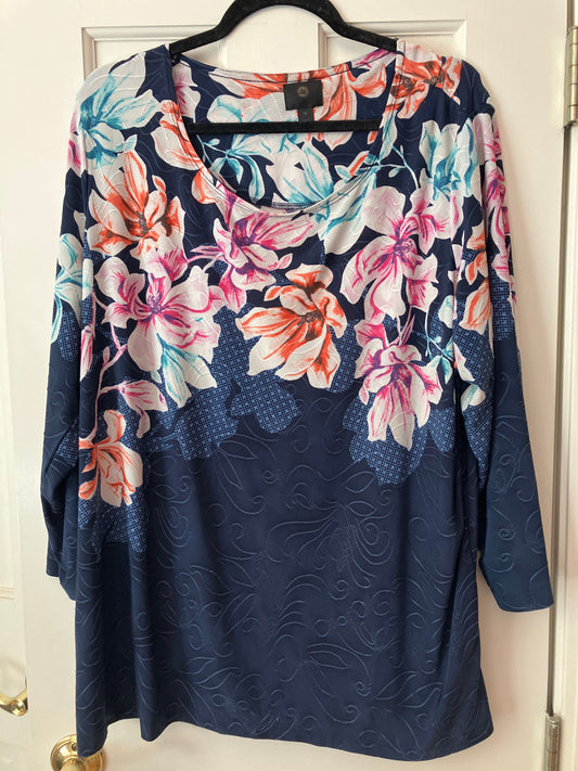 JM collection size 2xl navy blue floral Stretchy embroidered pink teal orange flowers Women's - XXL