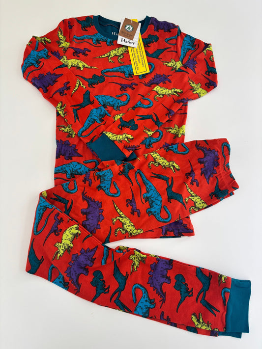 Hatley NWT long sleeve pj set boys size 10 red dinosaur 100 percent organic cotton NEW 10