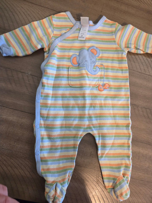 Carters multi color striped 0-3 Striped multi color w snaps w an elephant 0-3 Newborn