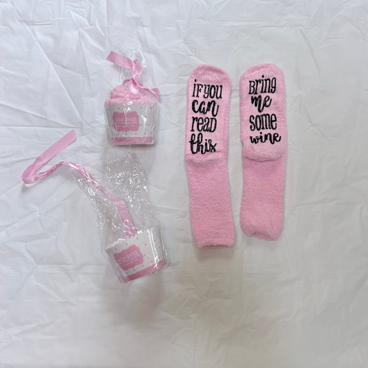 Wine Socks gift sets NEW pink opened to show socks but will be repackaged Socks