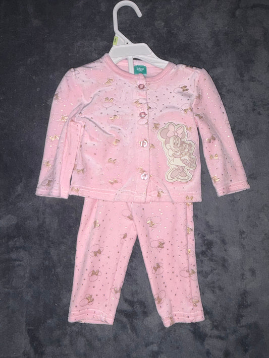 Disney Baby 3-6 month Velvet Set Pink with Gold Minnie Mouse Accents 3 Months