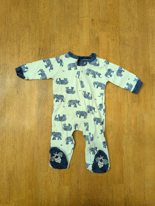 Burt's Bees, 3-6m, long sleeve pjs blue/white elephants 3 Months