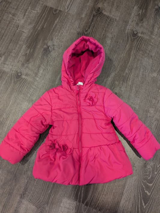 Little Me Pink Flower Winter Jacket Fleece-lined, zip closure, hooded 2T