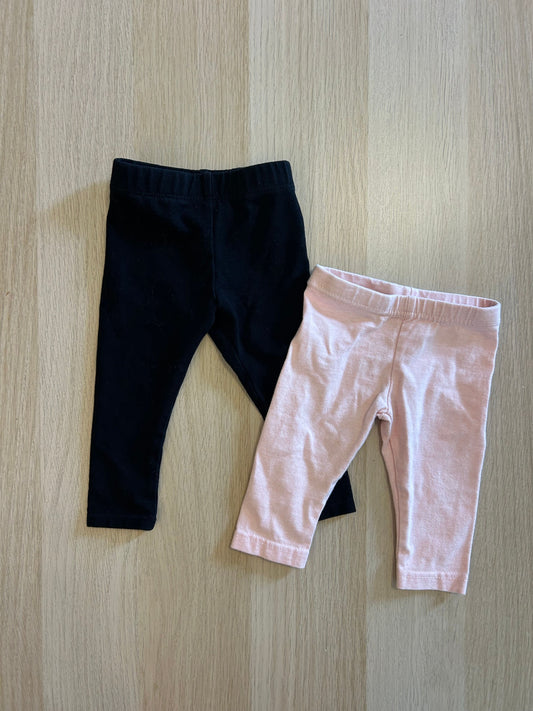 3-6m long legging type pants set One pair is solid pink, other pair is solid black 3 Months