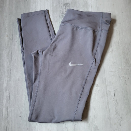 Nike Dri Fit Leggings Like New Gray full length legging with mesh panels at the lower leg in the Women's - M