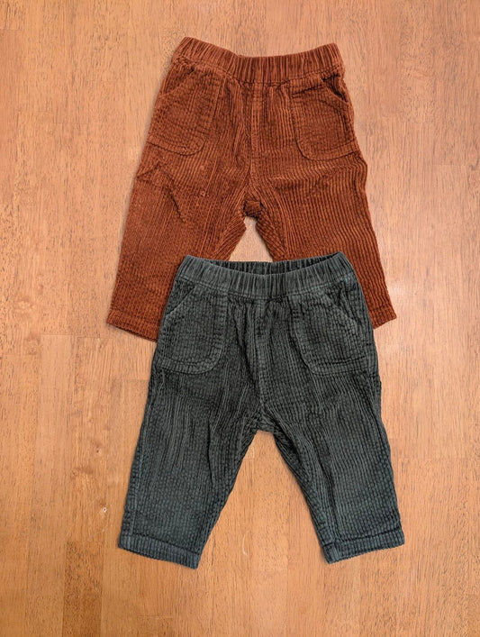 Old Navy, 6-12m, 2 piece - corduroy pants burnt orange and forest green, pockets 6 Months