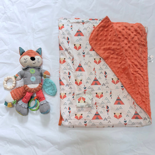 Fox themed car seat cover and Fox infant toy with teethers Car Seat