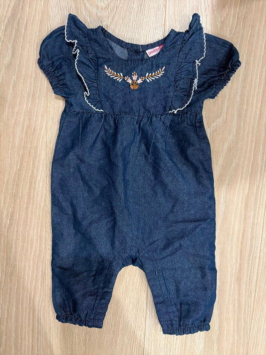 Penelope Mack 3-6 Month Short Sleeve Jumpsuit Dark Blue with Flowers 3 Months