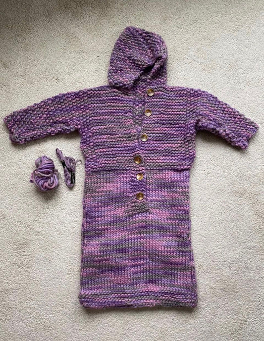 handmade wool baby sleep sack with button opening purple pink grey 3 Months