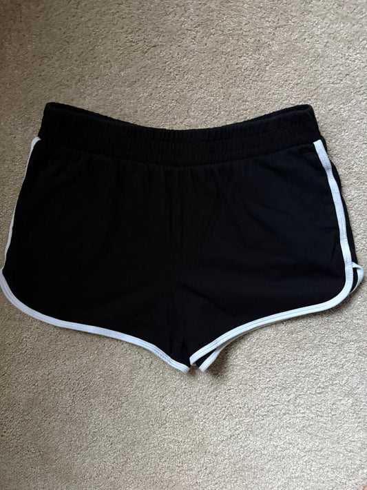 wonder nation, XL, girls soft jersey knit shorts wide elastic waistband, white hem, curved overlapping side seams 14