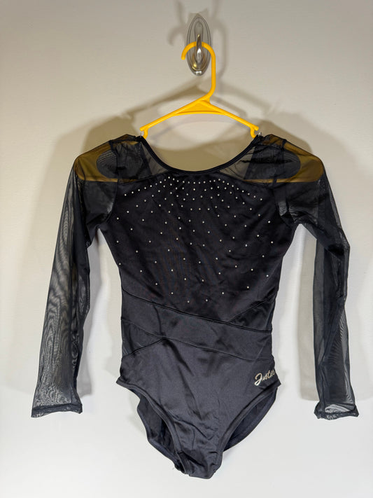 Justice Size 12-14 Black Rhinestone Sheer Sleeve Leotard Ballet-Dance-Gym