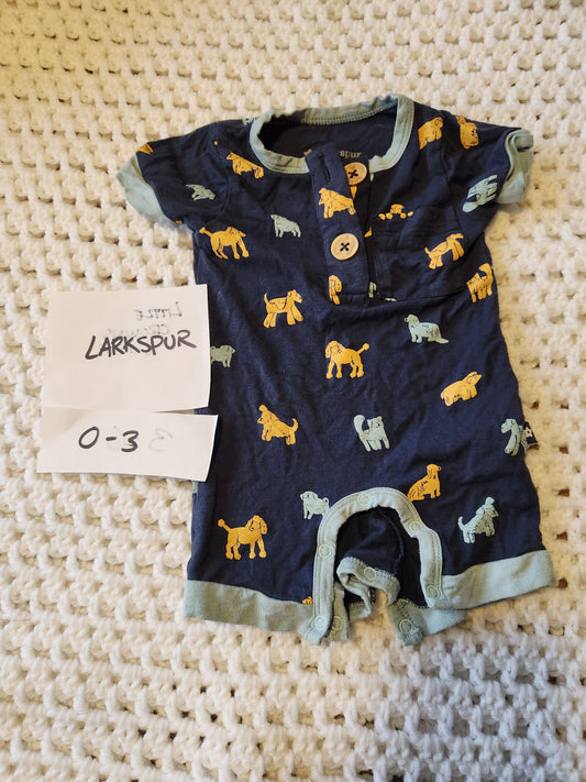 Larkspur - 0/3m Bamboo shortie romper dogs Newborn
